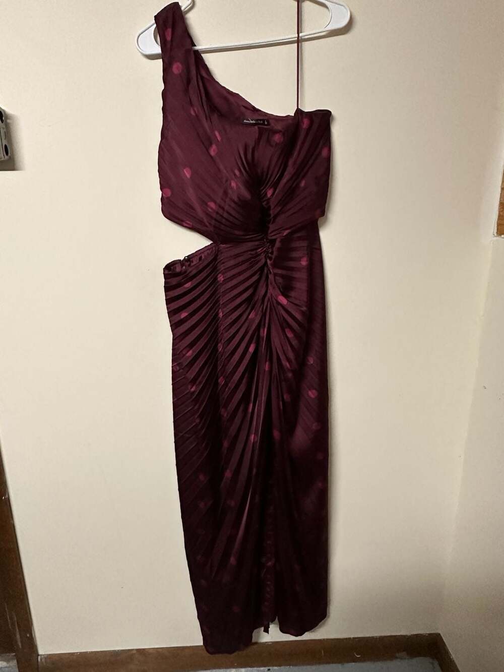 Abercrombie & Fitch One-Shoulder Pleated Cutout Polka Dot Maxi Dress